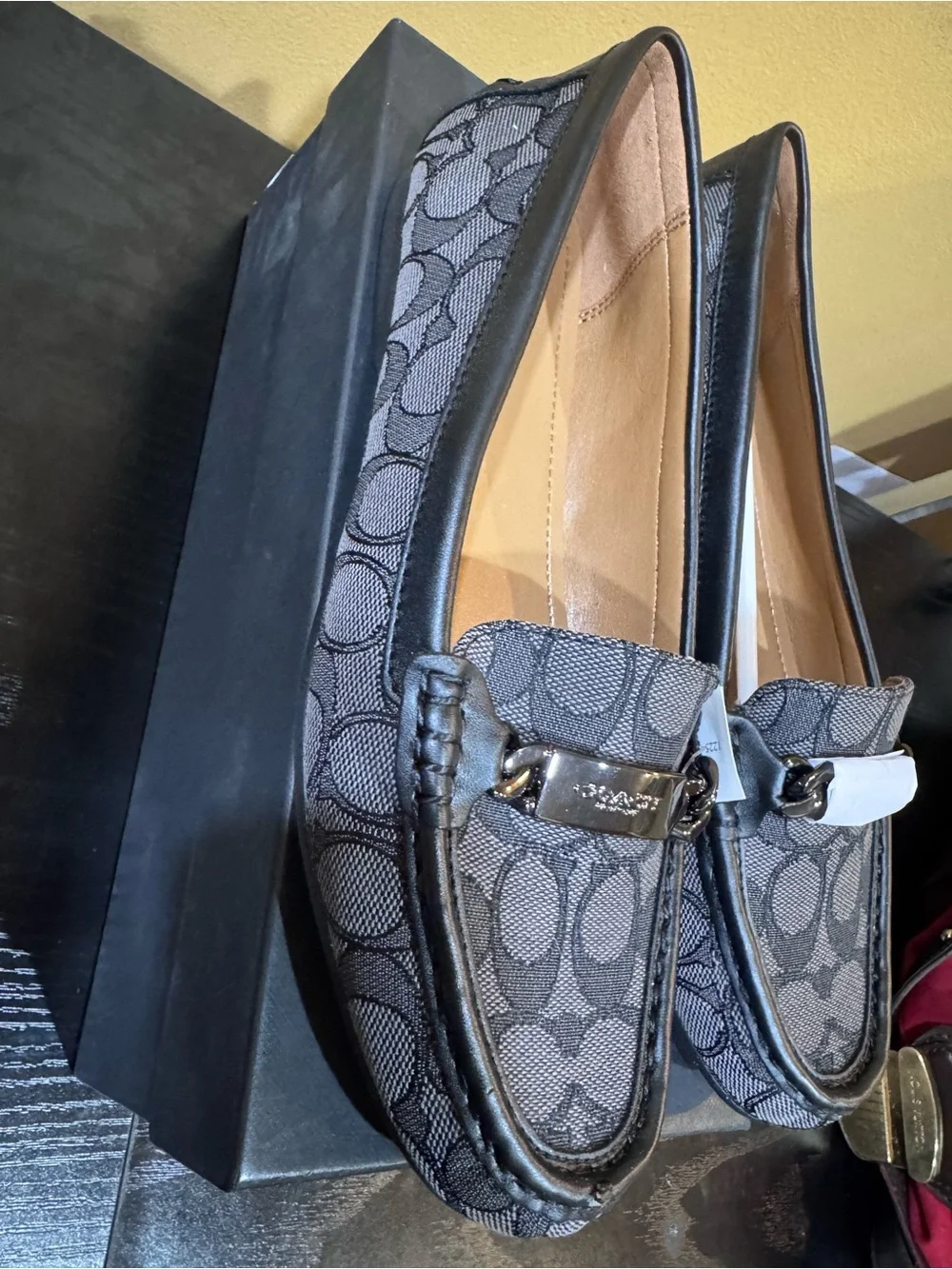 Coach Women's Gray/Black  Signature Canvas Penny Loafers New in box